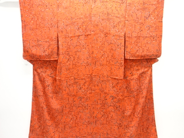 大正ロマン　錦紗流水に花鳥・魚模様着物